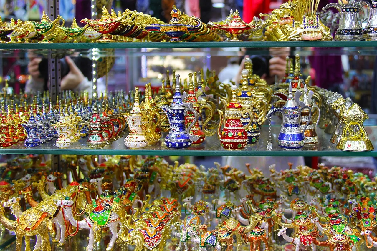 Colorful ornamental items and souvenirs displayed in a Jerusalem Old City souk shop