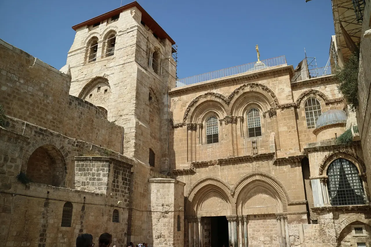 The Stone of Anointing inside the Church of the Holy Sepulchre at the end of the Via Dolorosa