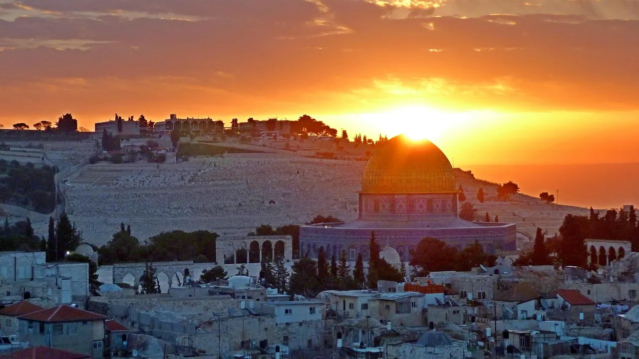 View of Jerusalem's Old City and Temple Mount from the Mount of Olives panoramic viewpoint
